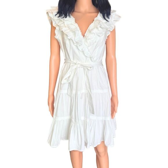 NWT BCBGMAXAZRIA White Ruffle Fit & Flare Dress - Picture 2 of 6